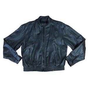 Vintage Raider Heavy Leather Motorcycle Bomber Jacket Biker Black XL